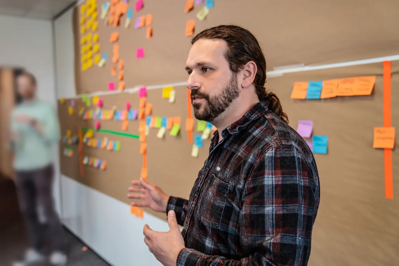 Übersicht des Workshop-Raums mit EventStorming-Wand